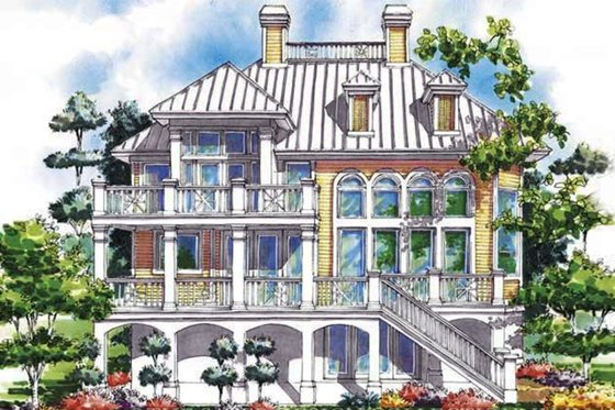 Exterior - Rear Elevation for Mediterranean House Plan #930-75 - 3 bed, 3 bath