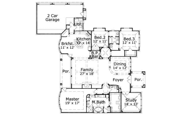 Floor Plan - Main Floor for Mediterranean House Plan #411-192 - 3 bed, 2.5 bath