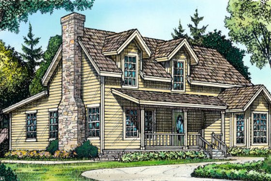 Exterior - Front Elevation for Country House Plan #140-110 - 3 bed, 2 bath