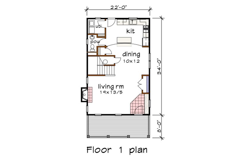 Architectural House Design - Floor Plan - Main Floor for Craftsman House Plan #79-344 - 3 bed, 2.5 bath