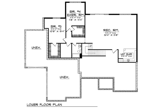 Floor Plan - Lower Floor for European House Plan #70-809 - 4 bed, 3 bath