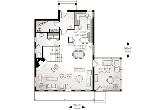 Floor Plan - Main Floor for Farmhouse House Plan #23-525 - 2 bed, 1.5 bath