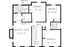 Floor Plan - Upper Floor for Colonial House Plan #3-170 - 4 bed, 2.5 bath