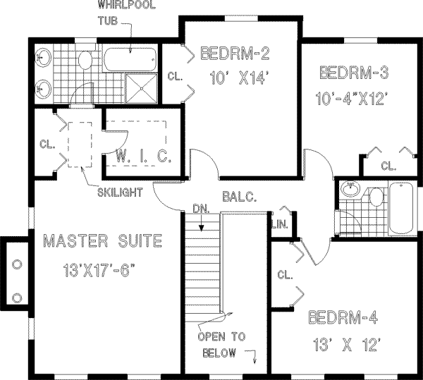 House Design - Colonial Floor Plan - Upper Floor Plan #3-170
