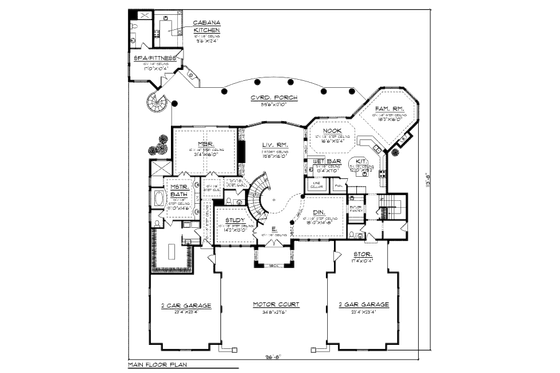 Floor Plan - Main Floor for Mediterranean House Plan #70-962 - 4 bed, 7.5 bath