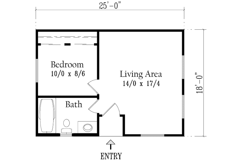 Architectural House Design - Floor Plan - Main Floor for Adobe / Southwestern House Plan #1-157 - 1 bed, 1 bath