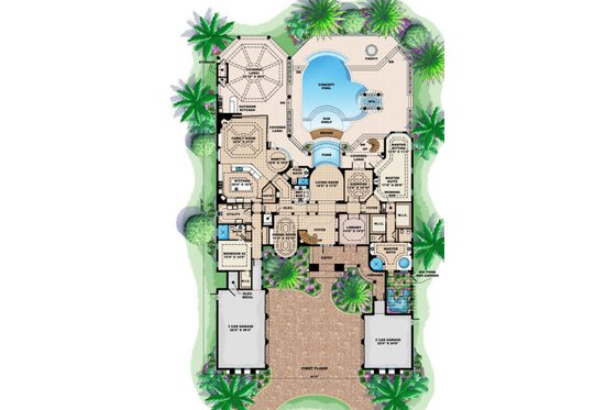 Floor Plan - Main Floor for Mediterranean House Plan #27-393 - 5 bed, 6 bath