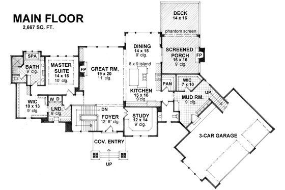 Floor Plan - Main Floor for Craftsman House Plan #51-581 - 3 bed, 3 bath