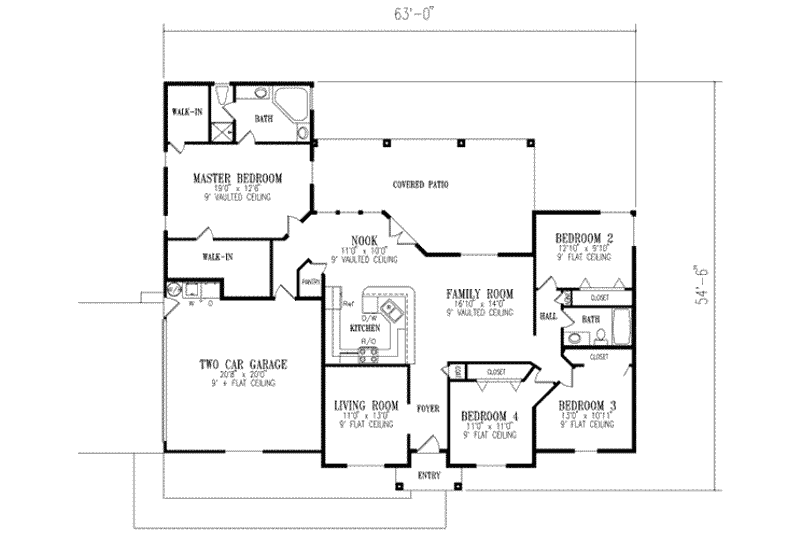 Architectural House Design - Floor Plan - Main Floor for Adobe / Southwestern House Plan #1-401 - 4 bed, 2 bath
