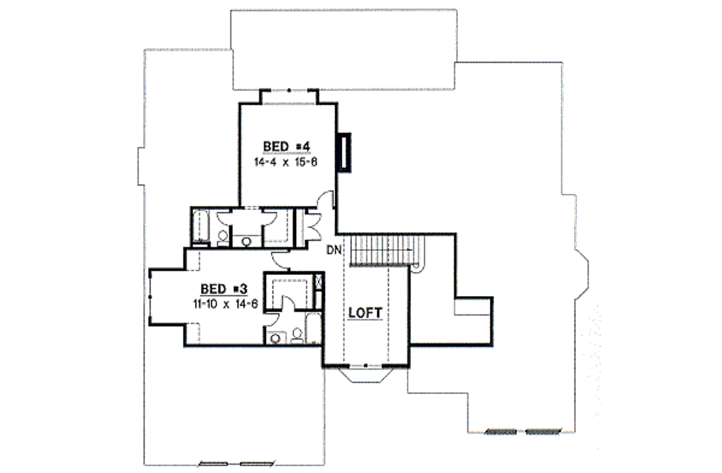 Floor Plan - Upper Floor for European House Plan #67-193 - 4 bed, 5 bath