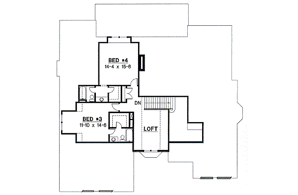Floor Plan - Upper Floor for European House Plan #67-193 - 4 bed, 5 bath