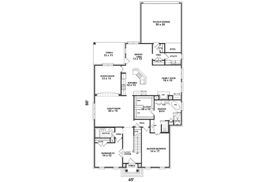 Floor Plan - Main Floor for Colonial House Plan #81-364 - 4 bed, 4 bath
