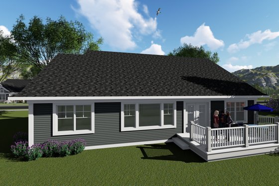 Exterior - Rear Elevation for Ranch House Plan #70-1414 - 3 bed, 2 bath