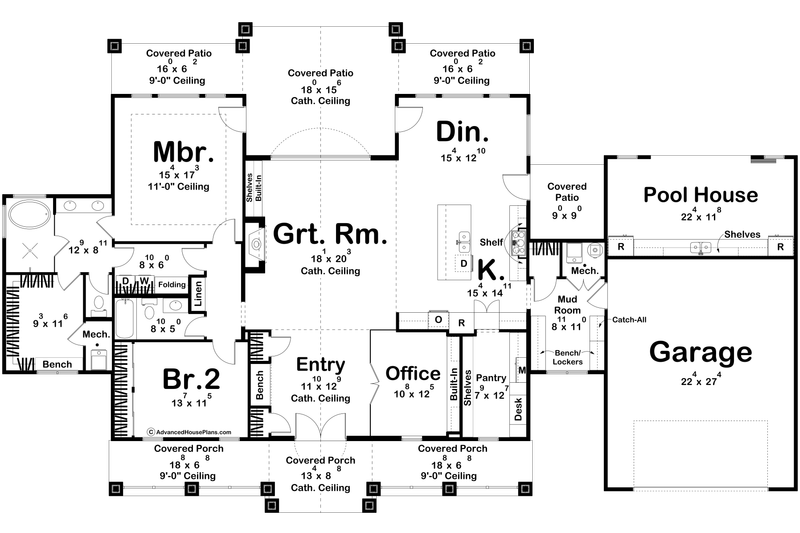 House Design - Floor Plan - Main Floor for Country House Plan #455-344 - 2 bed, 2 bath