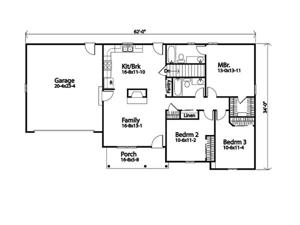 House Plan Design - Ranch Floor Plan - Main Floor Plan #22-620