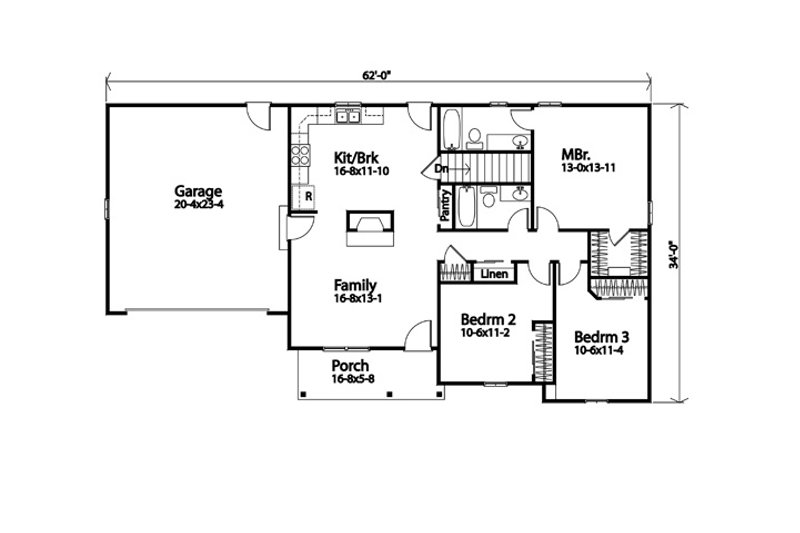 Dream House Plan - Floor Plan - Main Floor for Ranch House Plan #22-620 - 3 bed, 2 bath