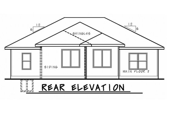 Exterior - Rear Elevation for Ranch House Plan #20-2322 - 3 bed, 2 bath