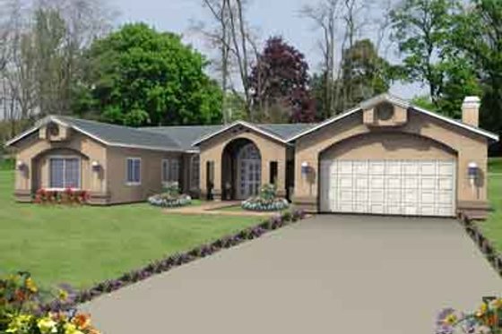 Exterior - Front Elevation for Adobe / Southwestern House Plan #1-493 - 3 bed, 2.5 bath