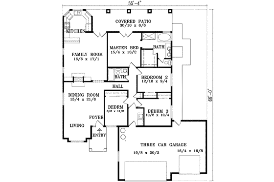 Floor Plan - Main Floor for Adobe / Southwestern House Plan #1-967 - 4 bed, 2 bath