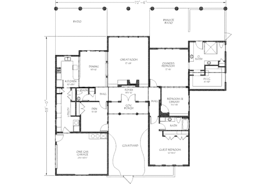 Floor Plan - Main Floor for Adobe / Southwestern House Plan #24-259 - 3 bed, 2.5 bath