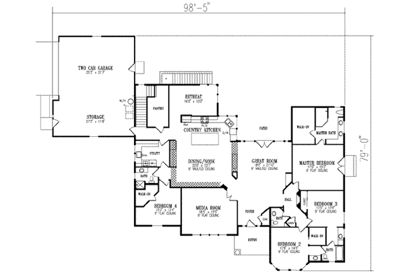 Dream House Plan - Floor Plan - Main Floor for Adobe / Southwestern House Plan #1-803 - 4 bed, 3.5 bath