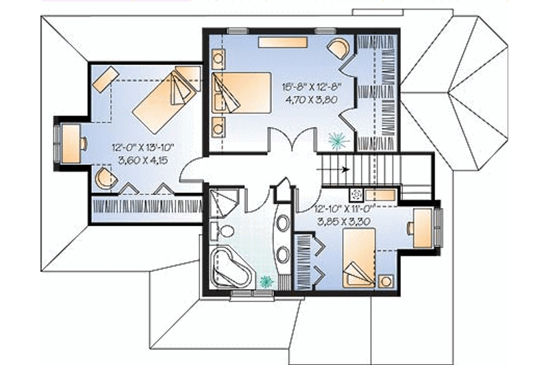 Dream House Plan - Floor Plan - Upper Floor for European House Plan #23-483 - 3 bed, 2 bath