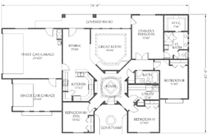 Floor Plan - Main Floor for Adobe / Southwestern House Plan #24-243 - 4 bed, 2 bath