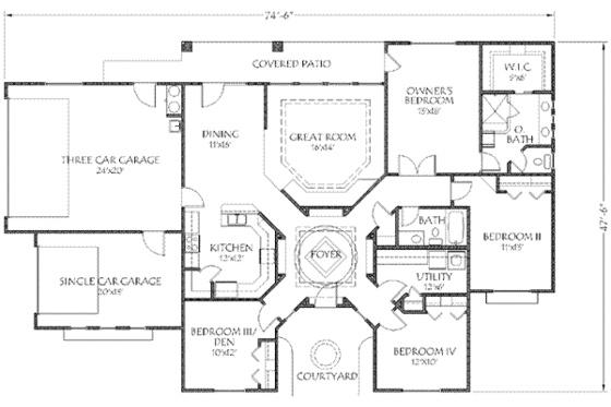 Floor Plan - Main Floor for Adobe / Southwestern House Plan #24-243 - 4 bed, 2 bath