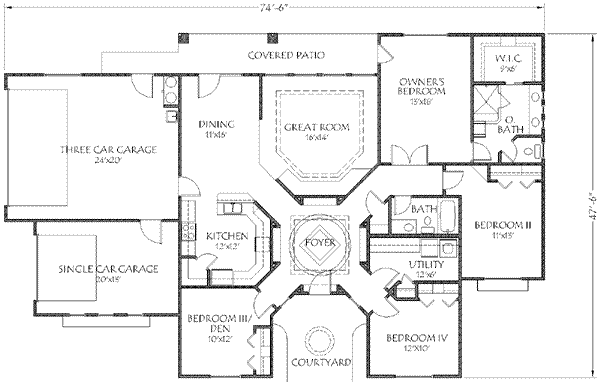 Adobe / Southwestern Floor Plan - Main Floor Plan #24-243