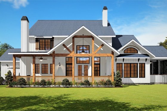 Exterior - Rear Elevation 1 for Farmhouse House Plan #54-570 - 4 bed, 4.5 bath