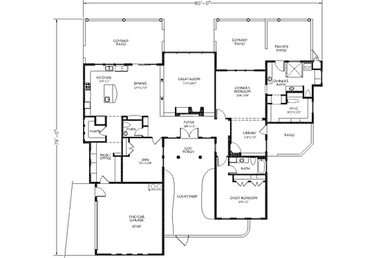 Floor Plan - Main Floor for Adobe / Southwestern House Plan #24-281 - 3 bed, 2.5 bath