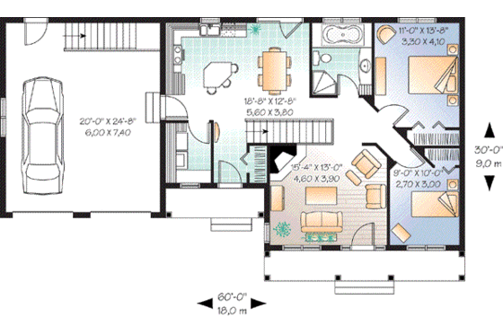 Floor Plan - Main Floor for Farmhouse House Plan #23-642 - 2 bed, 1 bath