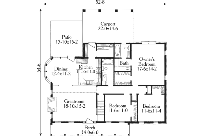 Dream House Plan - Floor Plan - Main Floor for Country House Plan #406-157 - 3 bed, 2 bath