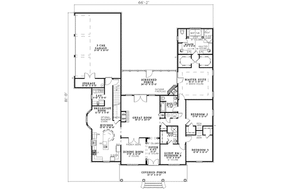 Floor Plan - Main Floor for Southern House Plan #17-2154 - 4 bed, 3 bath