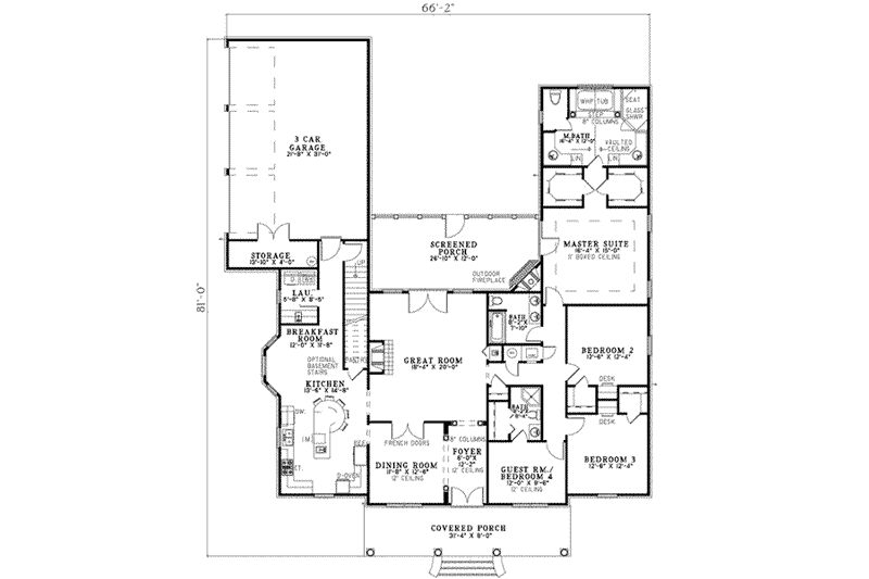 Architectural House Design - Floor Plan - Main Floor for Southern House Plan #17-2154 - 4 bed, 3 bath