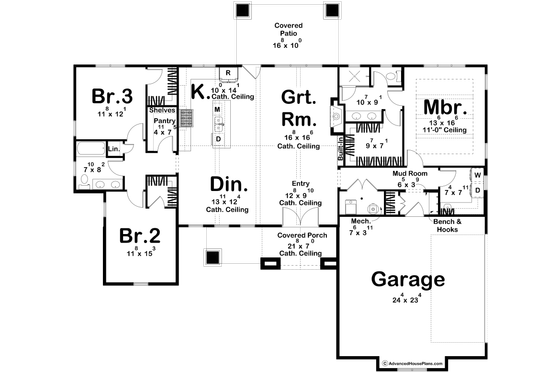 Floor Plan - Main Floor for Craftsman House Plan #455-275 - 3 bed, 2 bath