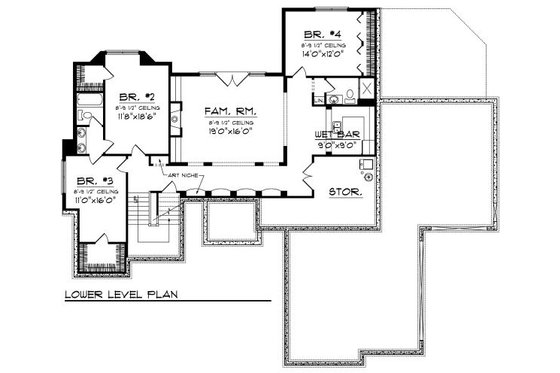 Floor Plan - Lower Floor for European House Plan #70-884 - 4 bed, 3.5 bath
