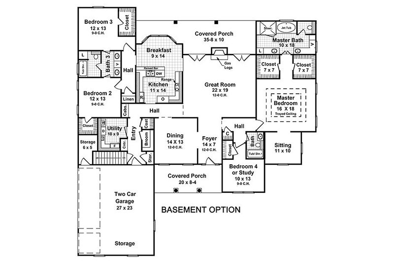 House Blueprint - Main level floor plan - 2800 square foot Country home