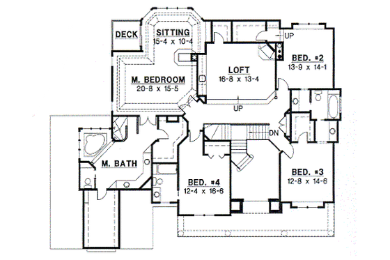 Floor Plan - Upper Floor for European House Plan #67-625 - 4 bed, 3.5 bath