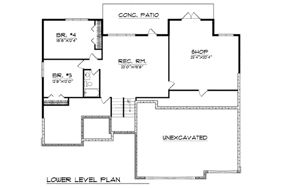Floor Plan - Lower Floor for European House Plan #70-762 - 2 bed, 2 bath