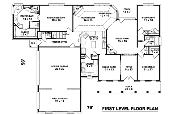 Floor Plan - Main Floor for Southern House Plan #81-1179 - 3 bed, 2.5 bath