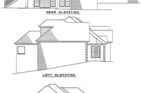 Exterior - Rear Elevation for European House Plan #17-220 - 3 bed, 3.5 bath