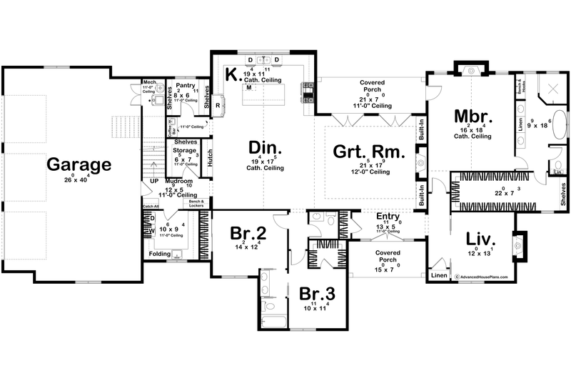 Home Plan - Floor Plan - Main Floor for Cottage House Plan #455-799 - 4 bed, 4 bath