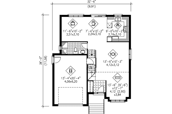 Floor Plan - Main Floor for Contemporary House Plan #25-2102 - 3 bed, 1.5 bath
