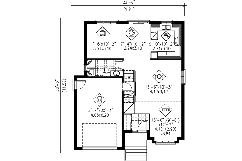 Home Plan - Floor Plan - Main Floor for Contemporary House Plan #25-2102 - 3 bed, 1.5 bath