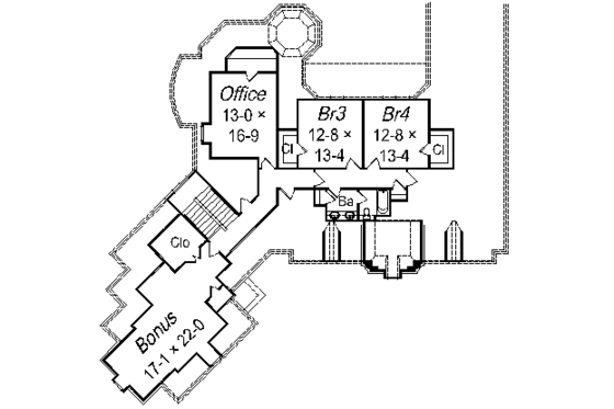 Floor Plan - Upper Floor for European House Plan #329-321 - 4 bed, 3.5 bath
