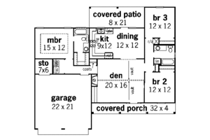 Floor Plan - Main Floor for Traditional House Plan #16-180 - 3 bed, 2 bath