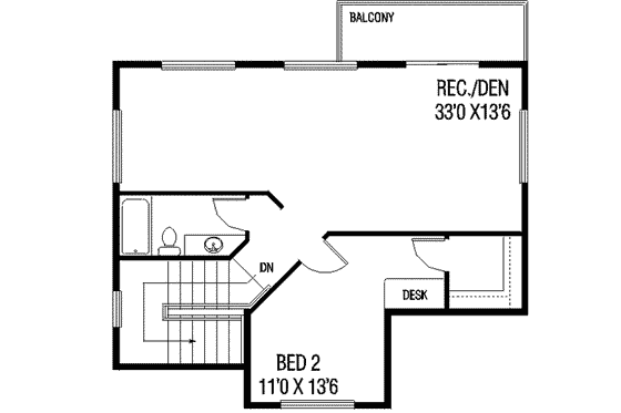 Floor Plan - Upper Floor for Craftsman House Plan #60-428 - 2 bed, 2.5 bath
