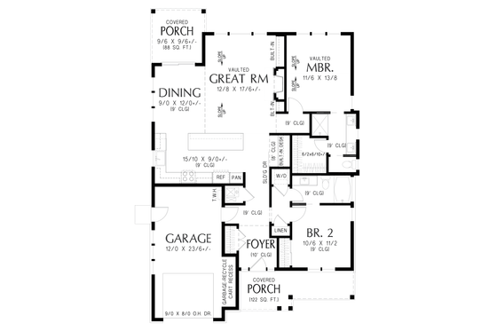 Floor Plan - Main Floor for Farmhouse House Plan #48-1221 - 2 bed, 2 bath