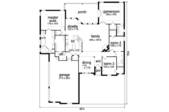 Floor Plan - Main Floor for European House Plan #84-337 - 3 bed, 3 bath